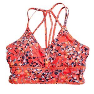Born Primitive Floral Strappy Back Sports Bra, V-Neck, Red, Athletic, Size Small